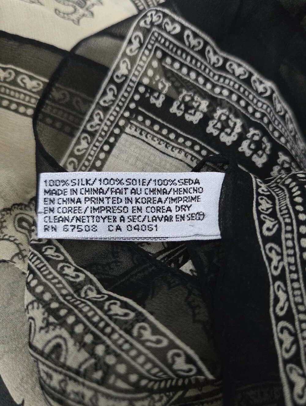 Elaine Gold Paisley Print Long Scarf in Cream and Charcoal